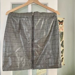 Faux Leather Grey Plaid Mini Skirt
